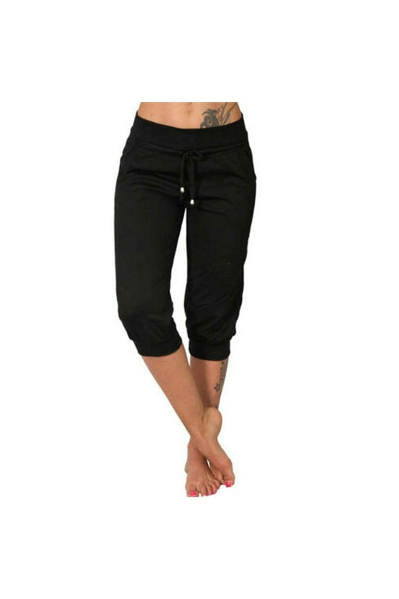 Women's Sweatspants , French Terry Capris with Pockets,Women's Capri Pocket Sweatpants,Yoga Capris Black 10(XL)