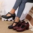 thumbnail image 1 of Miluxas Women's T-Strap Mary Jane Pumps Low Block Chunky Heels Closed Round Toe Dress Wedding office Work Shoes Wine 9(42), 1 of 9