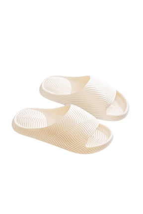 Women's Textured Cloud Slides, Non-Slip Shower Slippers with Wave Pattern, Soft Cushioned Indoor & Outdoor Slides for Home, Bathroom & Poolside White 7.5-8.5(40)
