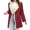 thumbnail image 1 of Miluxas Women's Thicken Winter Solid Lapel Coat Button Down Warm and Fuzzy Fleece Lined Jacket with Pockets Red L(L), 1 of 9