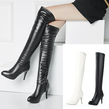 Miluxas Women's Thigh High Boots Clearance Over the Knee Heels Long Pointed Toe Boots White 10.5(45)