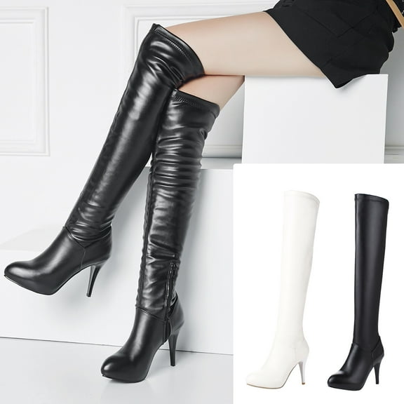 Miluxas Women's Thigh High Boots Over The Knee Heels Long Pointed Toe Boots