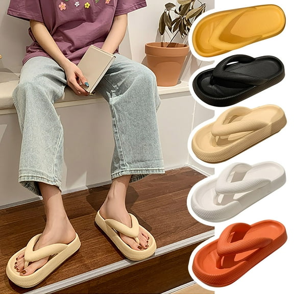 Miluxas Women's Thong with Everywear Flip Flops , Waterproof, Durable, Flexible Comfort for All Day Wear Yellow 7.5(40-41)