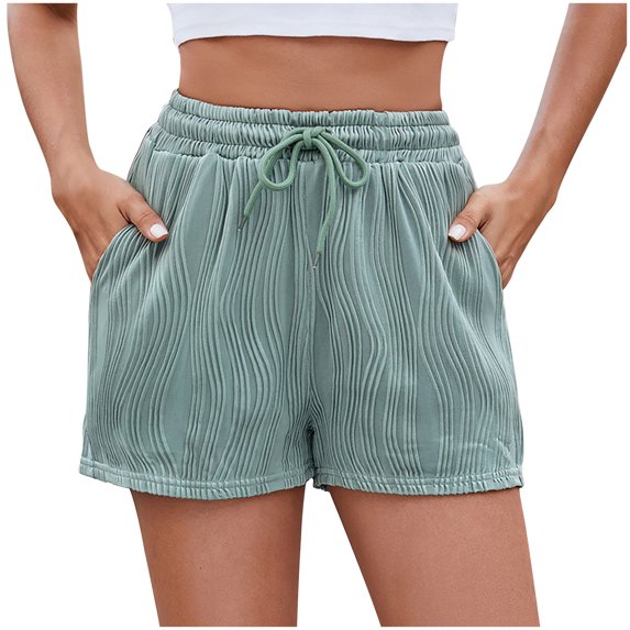 Miluxas Women's Tie Front Elastic High Waisted Shorts Wide Leg Summer Shorts Mint Green 12-14(L)