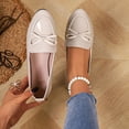 thumbnail image 1 of Miluxas Women's Trendy Patent Leather Comfort Casual Closed Round Toe Slip On Bow-Knot Dress Flat Loafers Pump Shoes with Tassal Beige 7.5(40), 1 of 9
