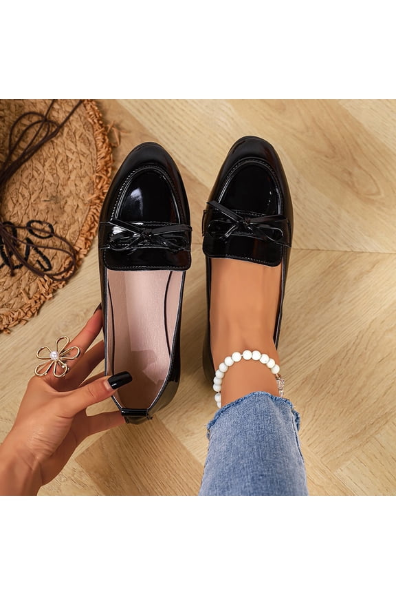 Women's Trendy Patent Leather Comfort Casual Closed Round Toe Slip On Bow-Knot Dress Flat Loafers Pump Shoes with Tassal Black 9(42)