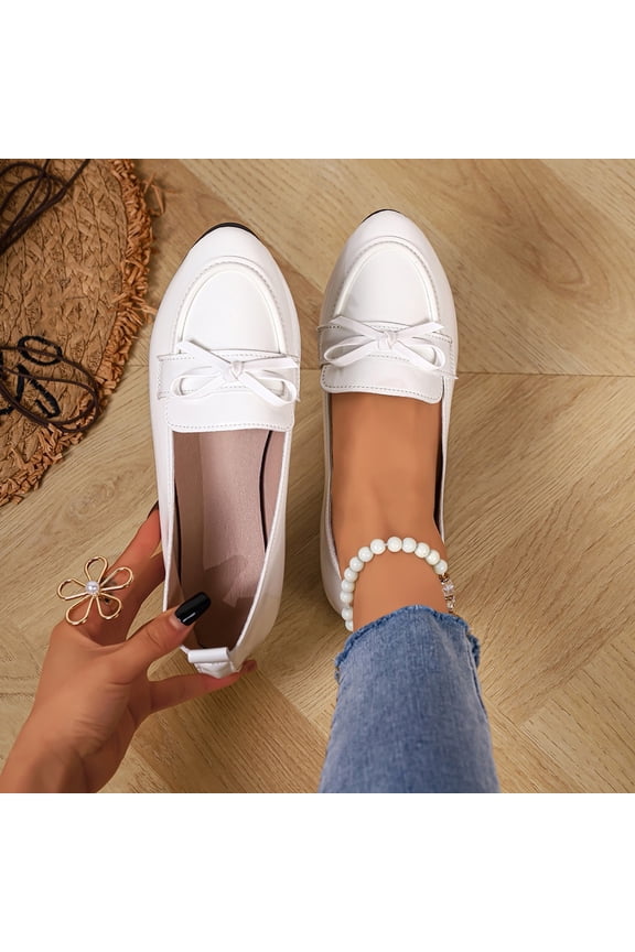 Women's Trendy Patent Leather Comfort Casual Closed Round Toe Slip On Bow-Knot Dress Flat Loafers Pump Shoes with Tassal White 8.5(41)