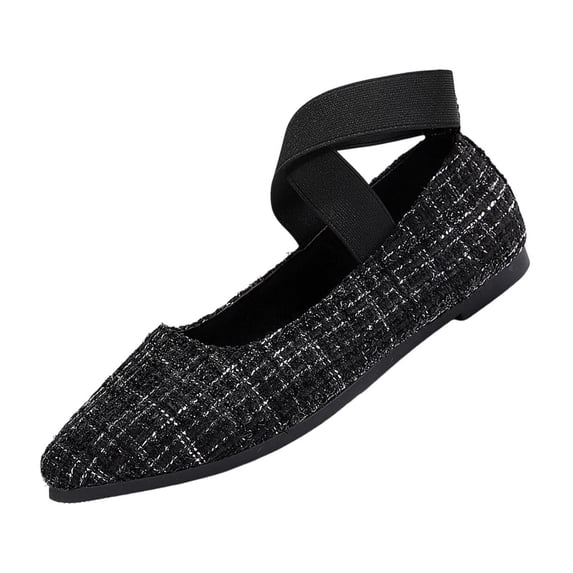 Miluxas Women’s Tweed Crisscross Ankle Strap Pointed Toe Flats, Elastic Wrap Slip On Ballet Shoes, Soft Casual Walking Loafers Black 7(39)
