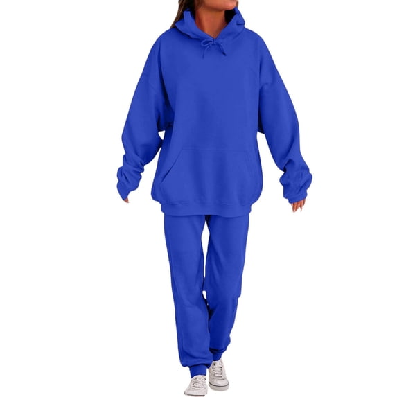 Miluxas Women's Two Piece Outfits Solid Sweatsuits Set Long Sleeve Pullover Hoodie and Jogger Sweatpants Tracksuit Lounge Sets Blue M(M)