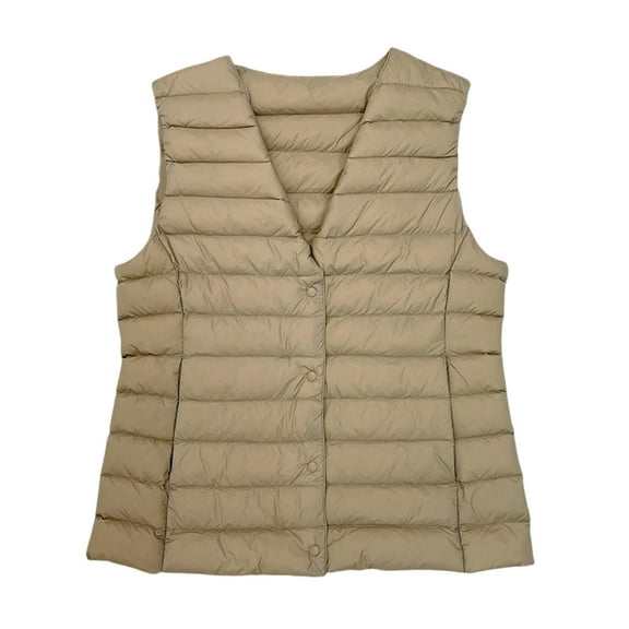 Miluxas Women's Ultra Light Down Vest Winter Packable Down Jacket Lightweight Outdoor Puffer Vest Coat Khaki M(M)