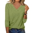 thumbnail image 1 of Miluxas Women's V Neck 3/4 Sleeve Tops Casual Pullover T Shirts Summer Basic Loose Fit Tunic Shirts Green L(L), 1 of 8