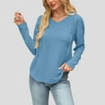 thumbnail image 1 of Miluxas Women's V Neck Hoodies Solid Color Knitted Jacquard Long Sleeve Sweatshirt Drawstring Pullover Tops with Pocket Light Blue S(S), 1 of 6