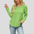 thumbnail image 1 of Miluxas Women's V Neck Hoodies Solid Color Knitted Jacquard Long Sleeve Sweatshirt Drawstring Pullover Tops with Pocket Mint Green XL(XL), 1 of 6