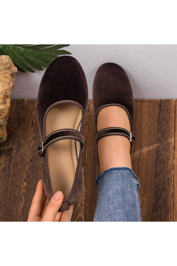 Women’s Velvet Round Toe Mary Jane Flats, Adjustable Single Strap Slip On Shoes, Soft Comfy Casual Walking Loafer for Daily,office Coffee 5.5(36)