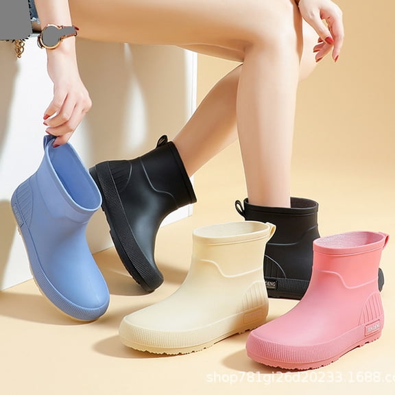 Miluxas Women's Versatile Non-Slip Rubber Rain Boots, Comfortable Waterproof Solid Color Water Boots Sky Blue 8.5(41)