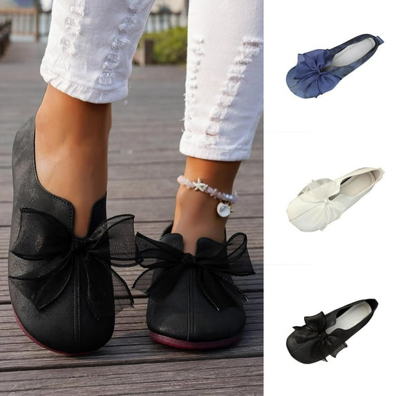 Miluxas Women's Vintage Mary Jane Flats with Bow Detail, Round-Toe Soft Sole Shoes for Women Comfy Flat Ballet Shoe White 9.5(43)