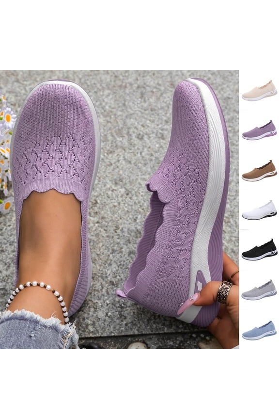 Women's Walking Shoes Elastic Knit Lightweight Comfort Slip on Breathable Yoga Sneakers White 9.5(43)