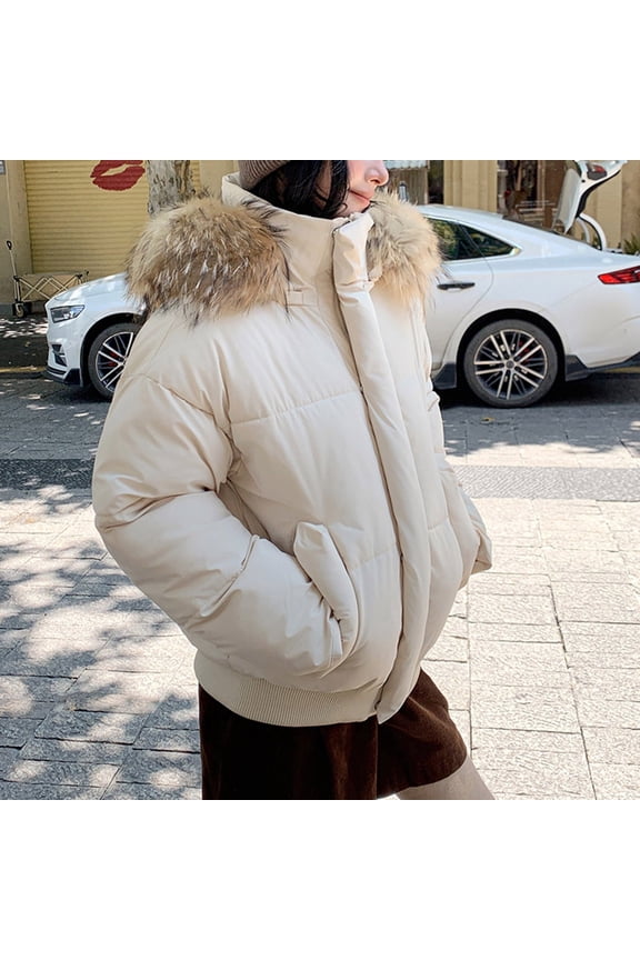 Women's Warm Winter Puffer Coat Long Sleeve Thicken Fleece Down Jacket Hooded Snow Parka White XL(XL)
