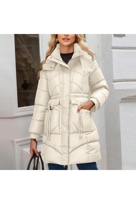 Women's Waterproof Long Winter Coat Thickened Down Alternative Jacket Warm Puffer Jacket Parka with Pockets White XL(XL)