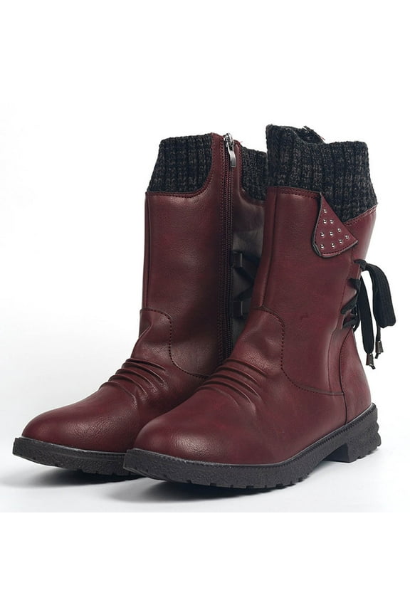 Women's Waterproof Winter Snow Boots with Warm Comfortable , Anti Slip Rubber Mid-Calf Booties Outdoor Red 9.5(43)