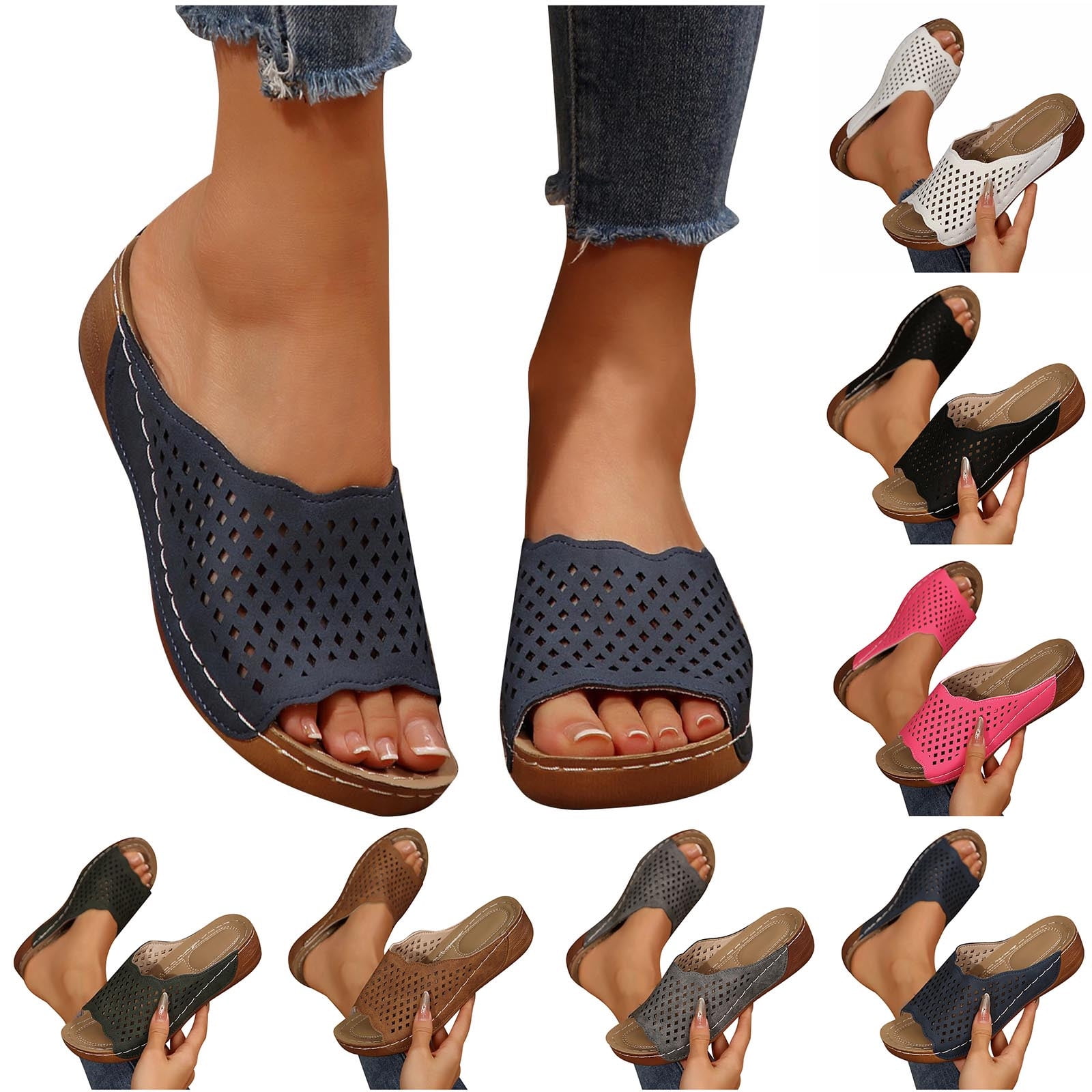 Aosrioylt Sandales Compensées Cuir Femme - Chaussures Orthopédiques Confort Arch Support (Noir, 6.5/40)
