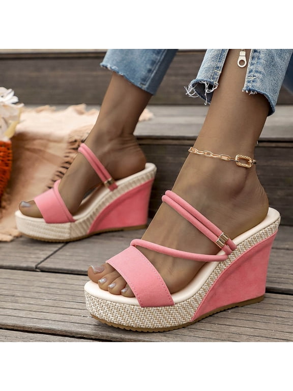 Women's Wedge Platform Espadrille Open Toe Sandals, Cross Strap Wedge Sandals Summer Espadrilles Platform Sandals Pink 5.5(36)