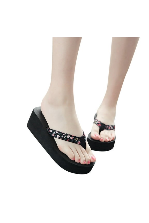 Women's Wedge Platform Sandals EVA Soft Light-Weight Sole Flip Flop Thong Multicolor 7(39)