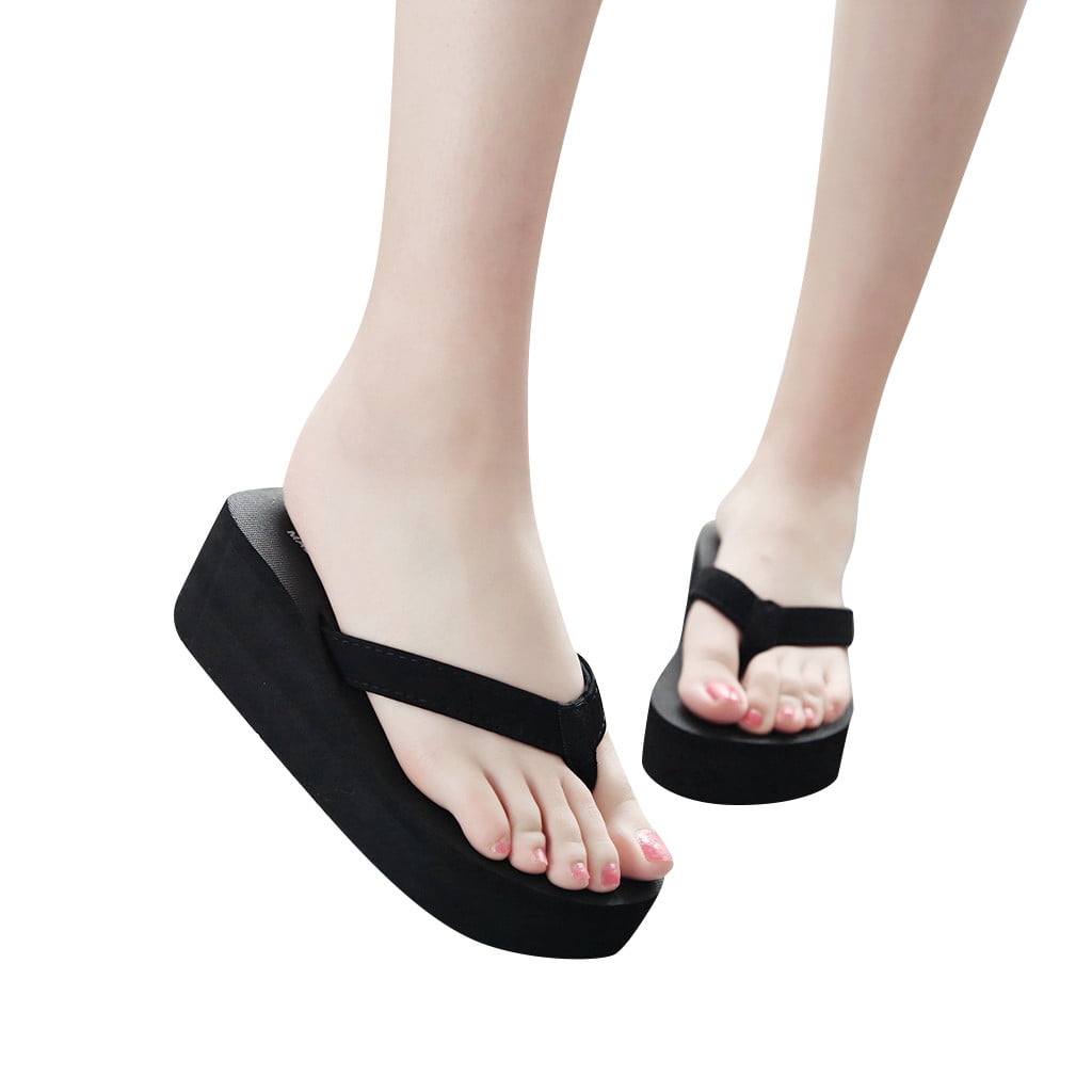 Miluxas Women's Wedge Platform Sandals EVA Soft Light-Weight Sole Flip Flop Thong Black 6.5(38)