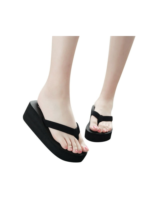 Women's Wedge Platform Sandals EVA Soft Light-Weight Sole Flip Flop Thong Black 7(39)