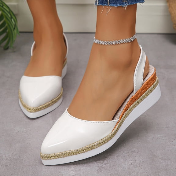 Miluxas Women's Wedge Pump Mid Heel Mary Jane Pointed Toe Shoes with Ankle Strap for Evening Party Dress Casual White 6.5(38)