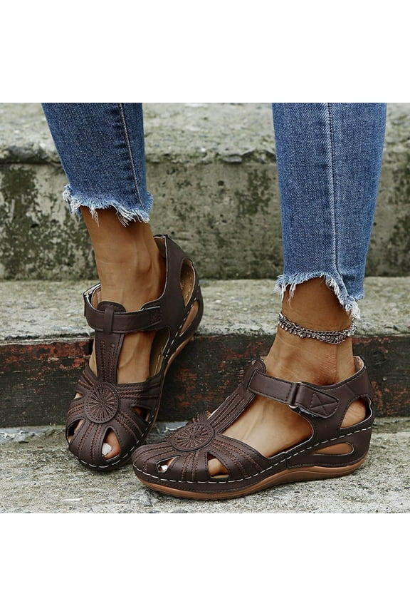 Women's Wedge Sandals Summer : Closed Toe Sandal for Women Platform Dressy Wedges Brown 7.5(40)