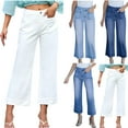 thumbnail image 1 of Miluxas Women's Wide Leg Jeans High Waisted Stretchy Jeans Straight Leg Loose Fit Cropped Denim Pants with Pockets White 10(XL), 1 of 4