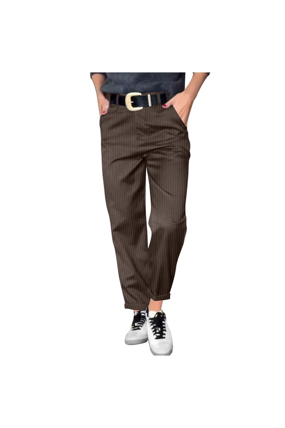 Women's Wide Leg Pants High Waisted Straight Leg Casual Work Pants Business Trousers Brown S(S)