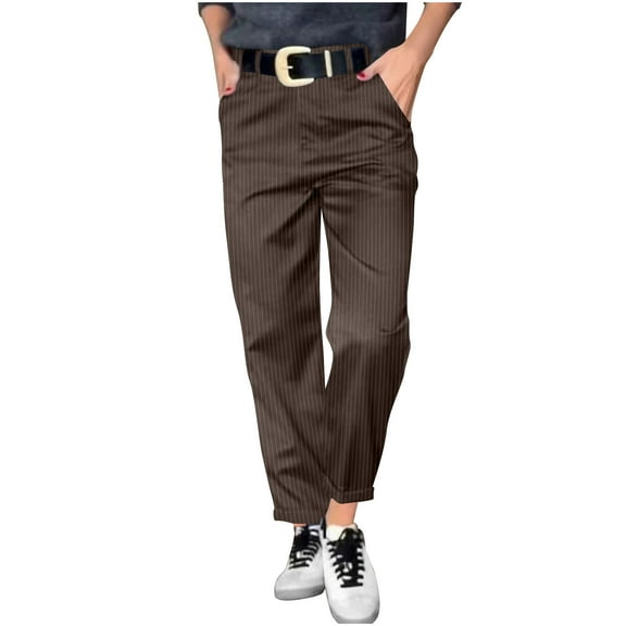 Miluxas Women's Wide Leg Pants High Waisted Straight Leg Casual Work Pants Business Trousers Brown XL(XL)