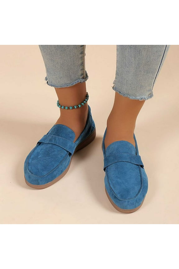 Women's Wide Loafers Shoes Cute Dressy Shoes Ladies Comfort Slip Ons Work Shoes Blue 5.5(36)