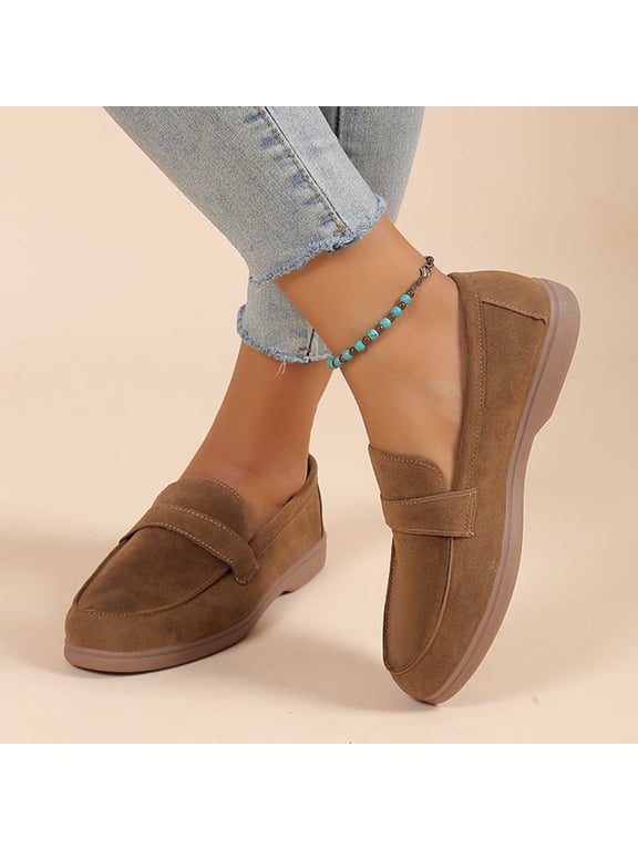 Women's Wide Loafers Shoes Cute Dressy Shoes Ladies Comfort Slip Ons Work Shoes Brown 8.5(41)