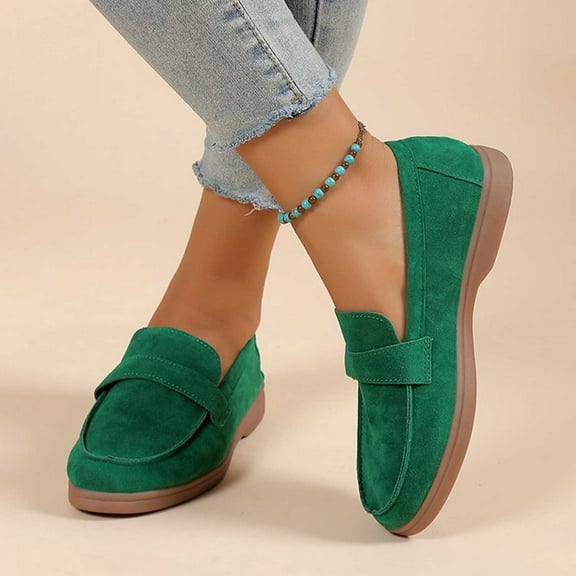 Miluxas Women's Wide Loafers Shoes Cute Dressy Shoes Ladies Comfort Slip Ons Work Shoes Green 4.5(35)
