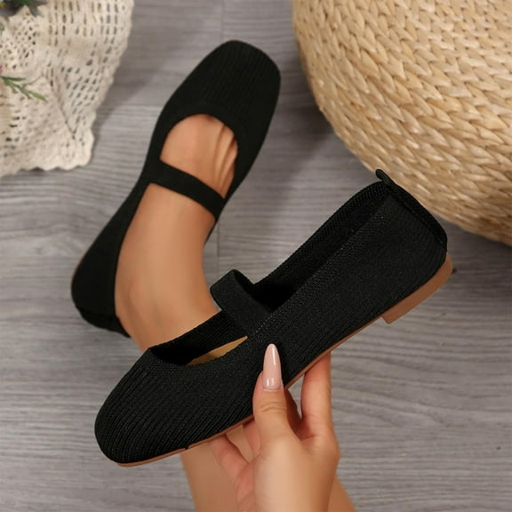 Miluxas Women's Wide Toe Box Flats Shoes Knit Mary Jane Ballet Flats Comfort Casual Ballerina Walking Dressy Slip-on Shoes with Strap Black 8.5(41)