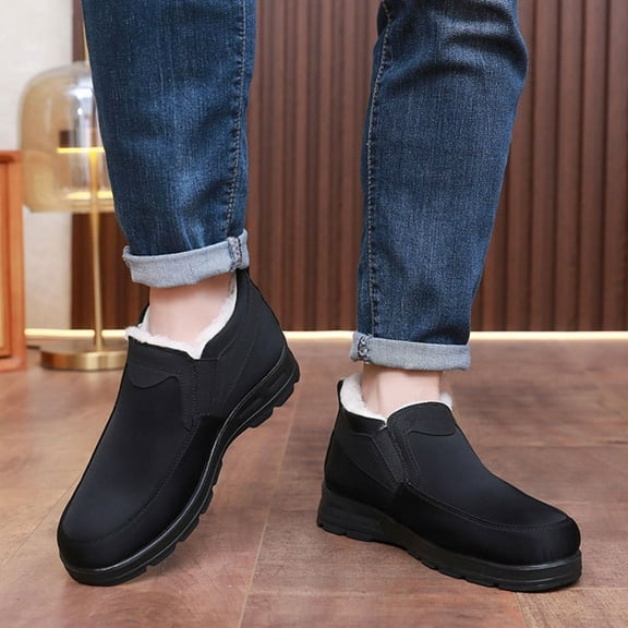 Miluxas Women's Wide Warm Fleece Slip On Snow Boots Winter Low Top Anti-Slip Loafers Shoes Comfortable Lightweight Casual Walking Shoes Black 9(44)