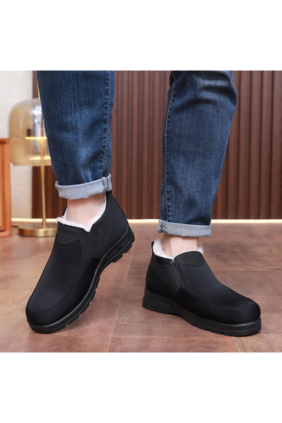 Women's Wide Warm Fleece Slip On Snow Boots Winter Low Top Anti-Slip Loafers Shoes Comfortable Lightweight Casual Walking Shoes Black 9(44)