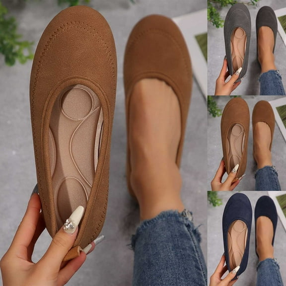 Miluxas Women's Wide Width Flat Shoes , Comfortable Casual Round Toe Classy Design Ballet Flats Navy 9.5(43)