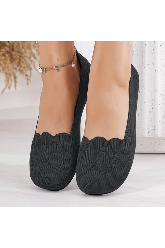Women's Wide Width Flats Shoes,Dressy Comfortable Shoes,Soft Ladies Elegant Slip on Round Toe Knitted Ballet Shoes Black 7(39)