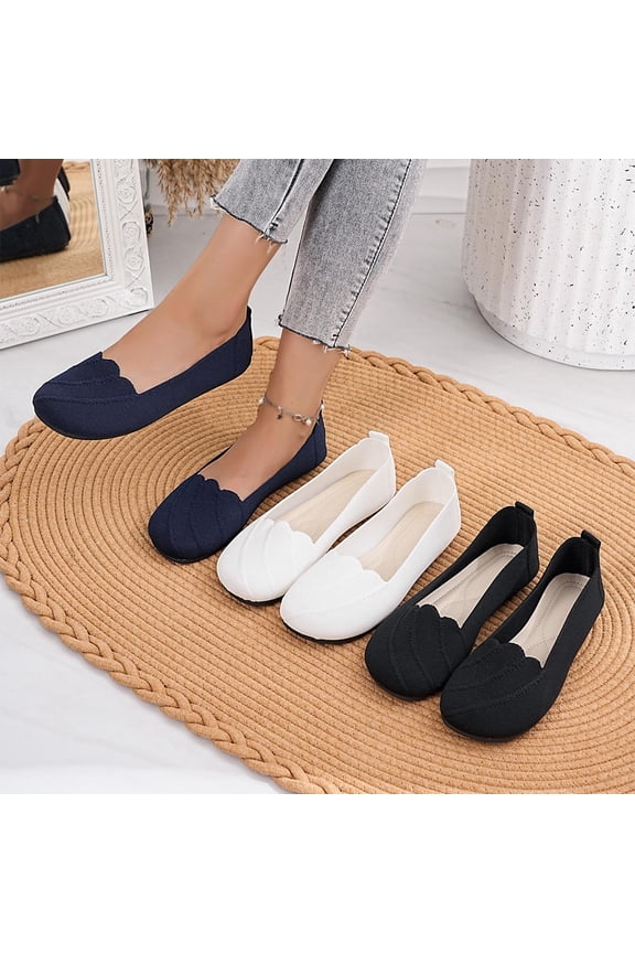 Women's Wide Width Flats Shoes,Dressy Comfortable Shoes,Soft Ladies Elegant Slip on Round Toe Knitted Ballet Shoes White 9.5(43)