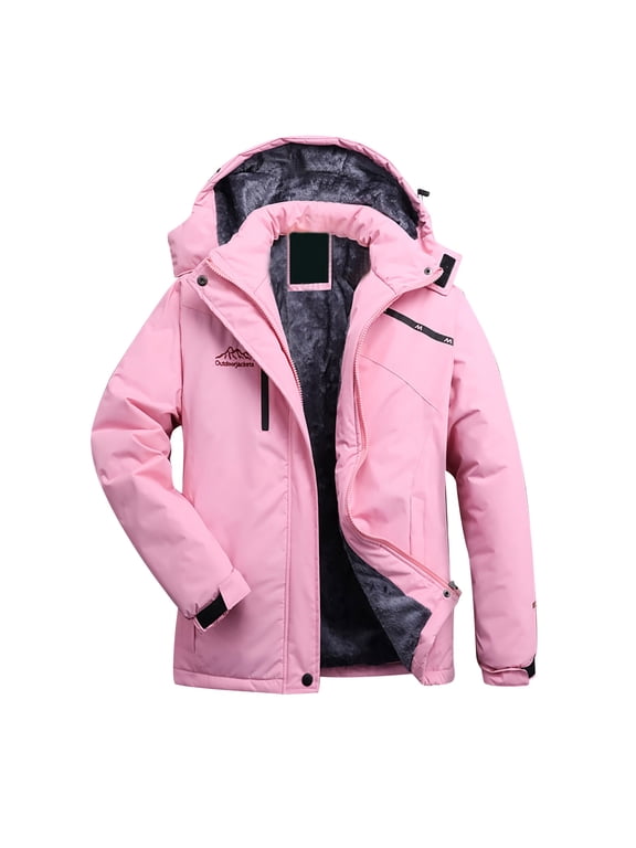 Women's Winter Coats 3-IN-1 Snow Ski Jacket Water Resistant Windproof Fleece Winter Jacket Parka Pink 16(XL)