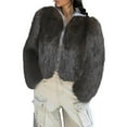 thumbnail image 1 of Miluxas Women's Winter Coats Fleece Cropped Jacket Faux Plush Long Sleeve Shaggy Warm Outerwear Casual Clothes Coffee M(M), 1 of 4