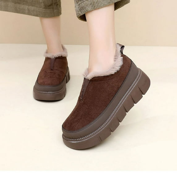 Miluxas Women's Winter Fleece Platform Snow Boots – Warm, Non-Slip, Fashionable One-Pedal Design for Cold Weather Comfort A-Brown 6.5(38)