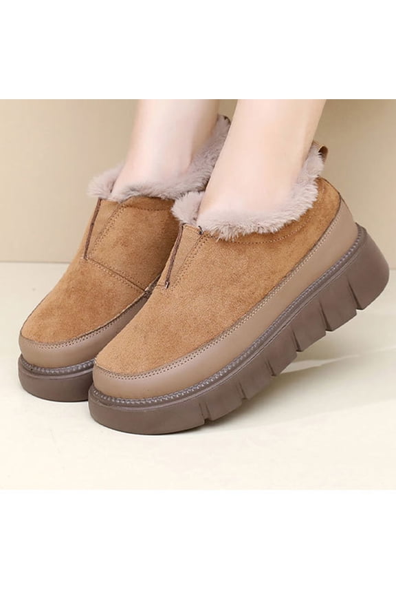Women's Winter Fleece Platform Snow Boots – Warm, Non-Slip, Fashionable One-Pedal Design for Cold Weather Comfort A-Khaki 6(37)