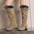 thumbnail image 1 of Miluxas Women's Winter Over the Knee Thigh High Snow Boots Stretch Thick Collar Warm Leather Waterproof Slip-on Hidden Wedge Boot Beige 5.5(36), 1 of 8