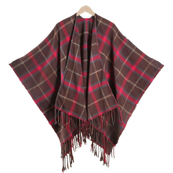 Miluxas Women's Winter Poncho Shawl Wrap with Tassels – Color Block Travel Camping Warm Cape,Christmas Gift for Women Coffee Free Size