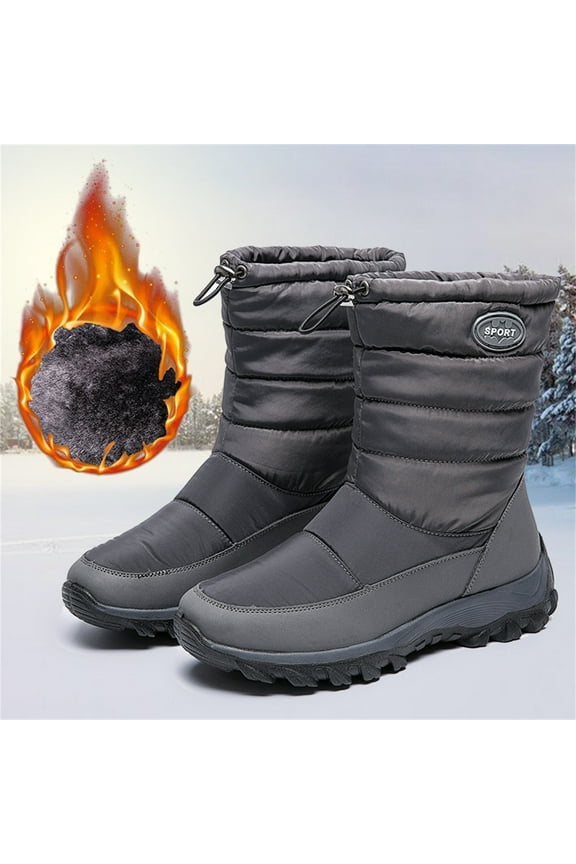 Women's Winter Snow Boots Slip on Insulated Fur Lightweight Cold Weather Boots Gray 7.5(38)